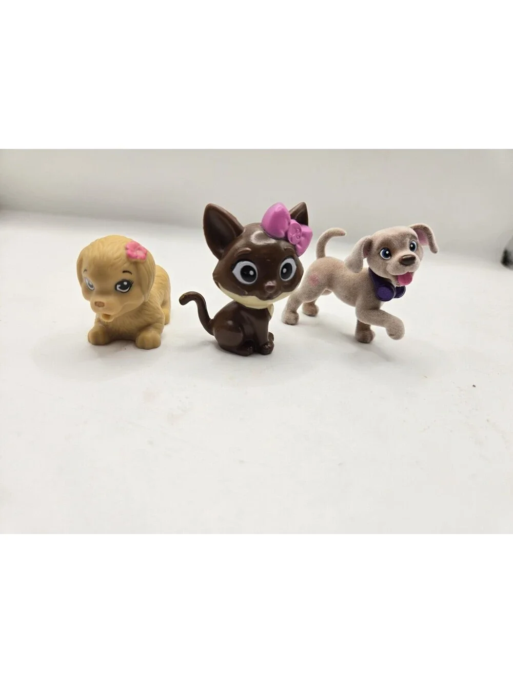 Barbie Pet Lot Vintage 1996 Brown Cat Pink Bow Flocked Puppy Swim N Dive Dog